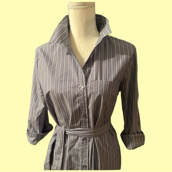 PINK ROSE- Button up Tie, Striped Shirt Dress, Stylish and Casual Design, NEW - Picture 2 of 4